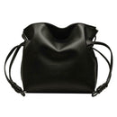 Solid Color Shoulder Handbags Women Leather Drawstring Satchel Bags (Black)