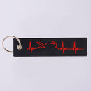 Red ECG Heartbeat Keychain Embroidery Luggage Motorcycle Key Chain_Ring