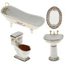 4 PCS 1/12 Mini Furniture Ceramic Bathroom Set Toilet Bathtub & Sink and Mirror