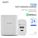 Soopii TC08 24W USB Type-C Travel QC 3.0 Charger 5V 2.4A Wall Power Adapter