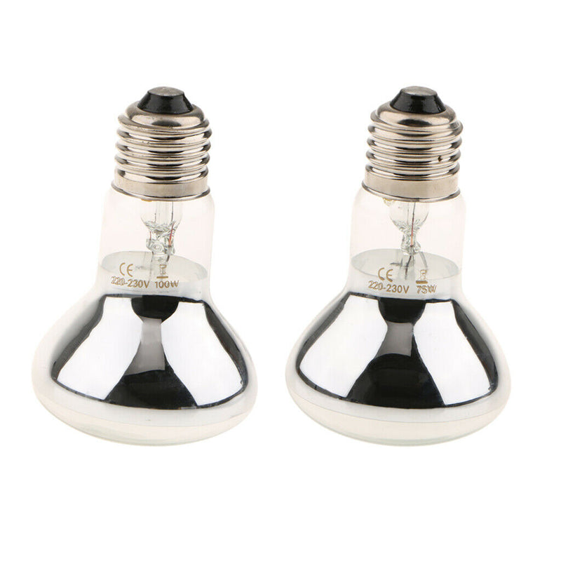 2 Pcs Heat Basking Lamp Reptile Infrared Heater Reptile Supplies 75W/100W