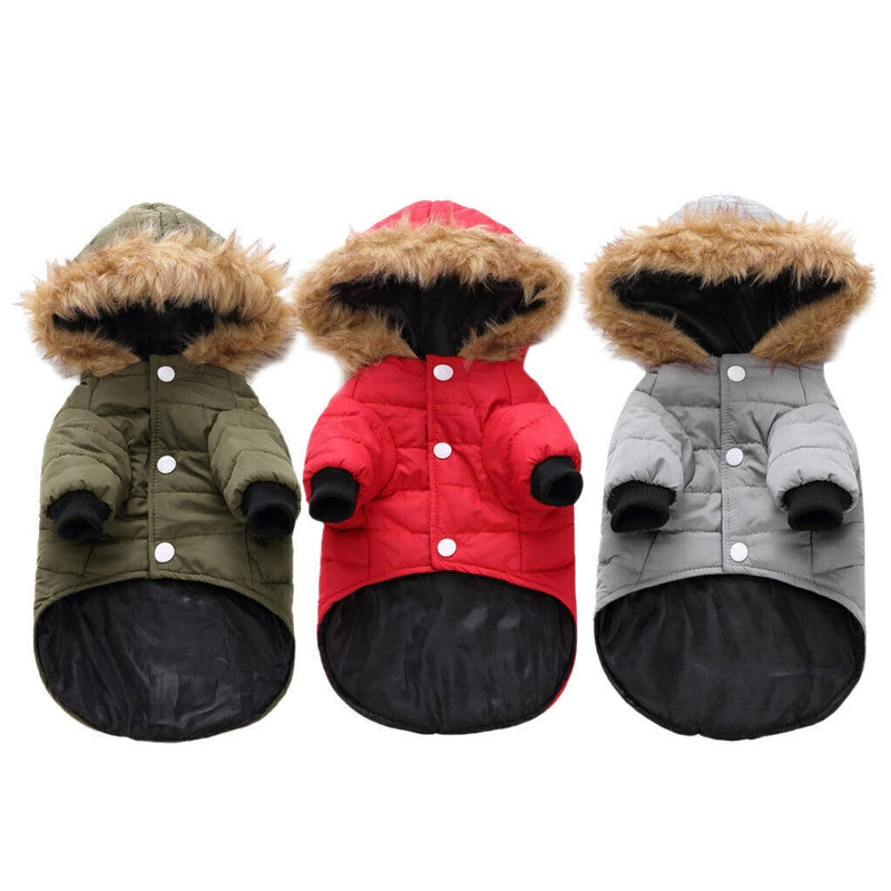 Pet Dog Cat Hooded Jacket Winter Warm Windproof Plush Hat Coat Green