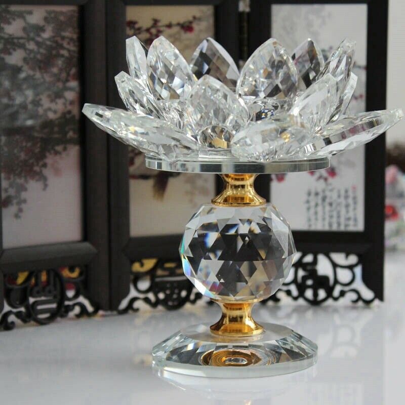 Glass Block Lotus Flower Metal Candle Holders Feng Shui Home Decor Big Teal R4D6