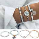 Trendy Women Bohemian Multilayer Marble Beaded Tassel Pendant Chain Bracelet Set
