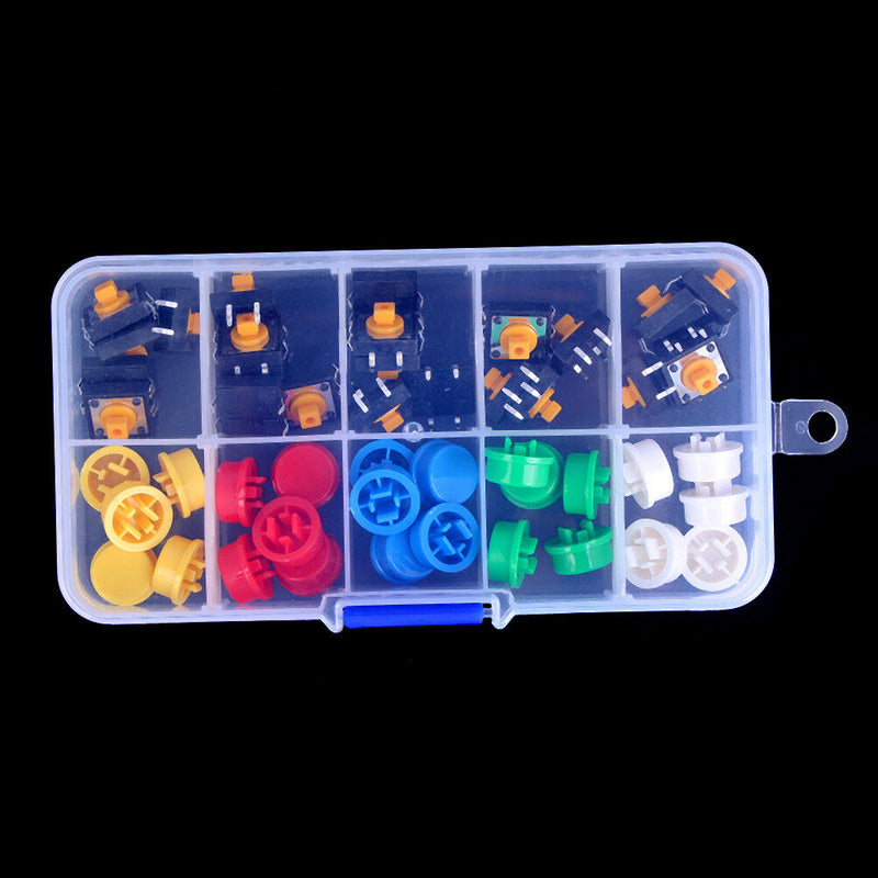 Tactile Push Button Switch Momentary Tact & Cap 12x12x7.3mm Kit Arduin Gw