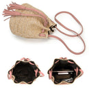 Summer Straw Bucket Bag Weave Purse Handbag Fringe Bohemian Bag Pouch pink