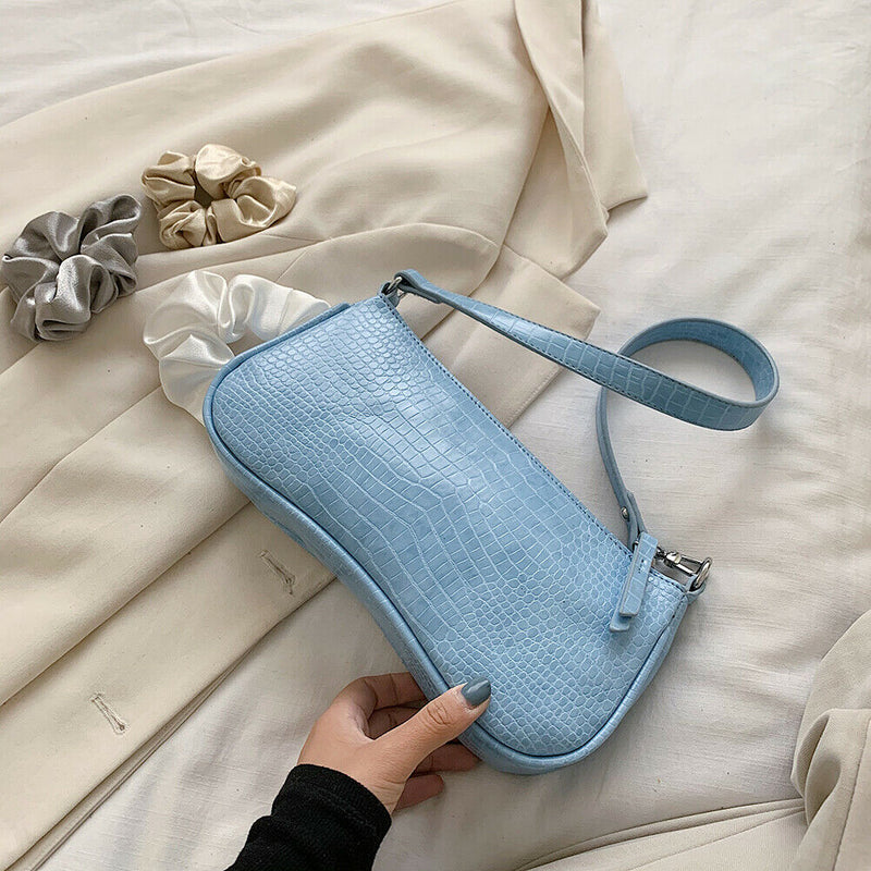 Women Totes Bags Alligator PU Elegant Shopping Shoulder Handbag (Blue)