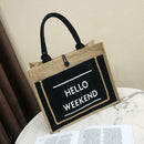 Women Linen Tote Casual Shoulder Bags Fashion Lady Print Handbags (Black S) A
