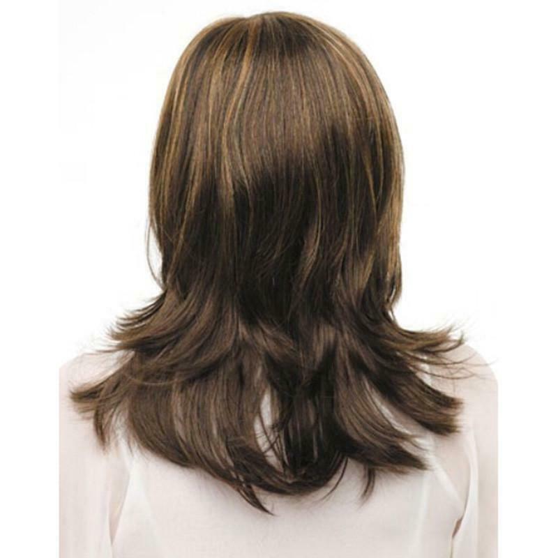 Women Short Synthetic Wigs Mixed Brown Straight Wavy Hair Wigs Natural for Party