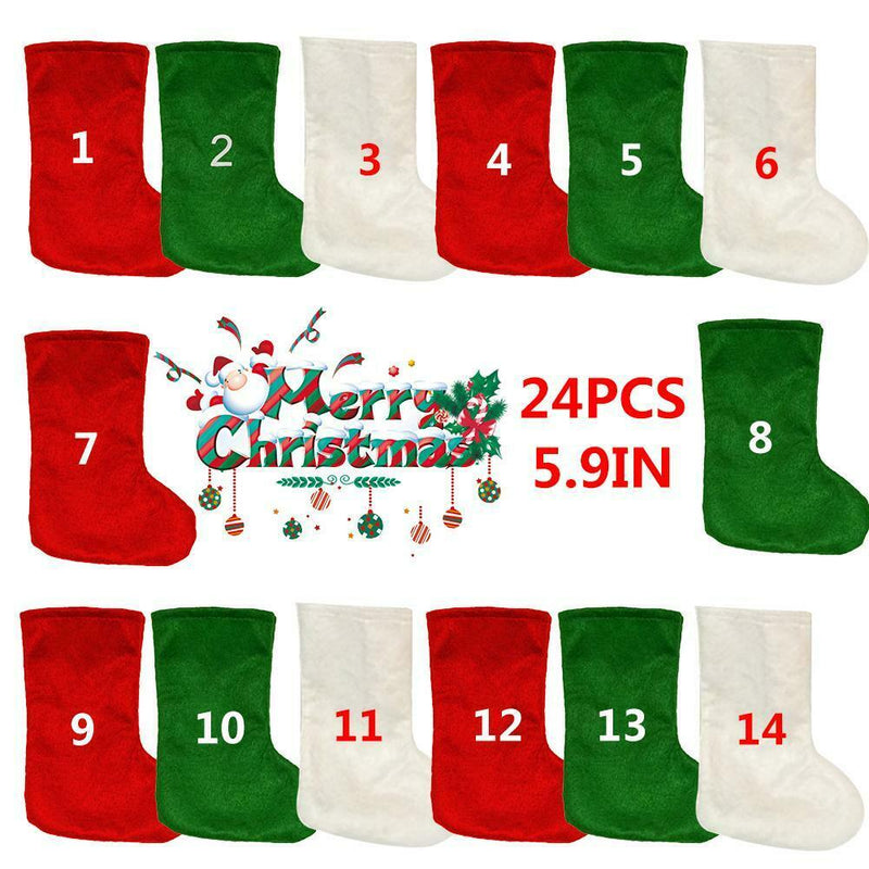 24PCS 7" Christmas Mini Stockings digital Countdown Stock Candy Storage Stocking