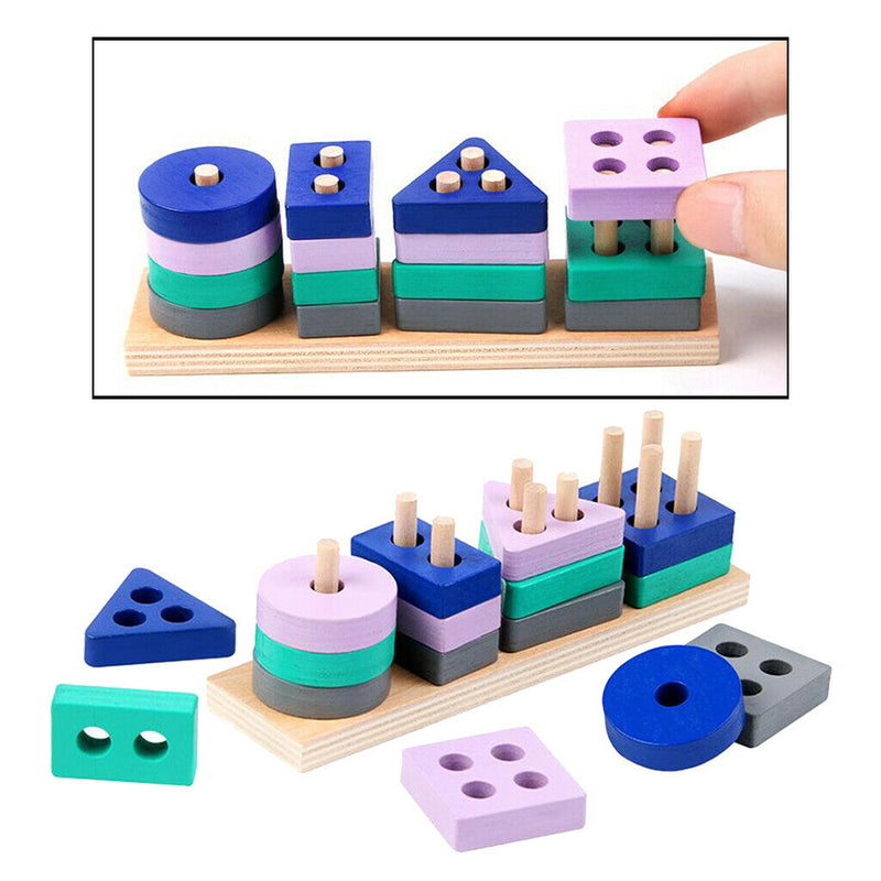 16pcs/Set Wooden Toys, Stacker Stacking Sorting Block Shapes Games Geometric