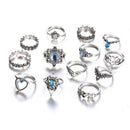 13 Piece Set Rings Fashion Retro Boho Dainty Bohemian Party Star gem Jewelry Hn