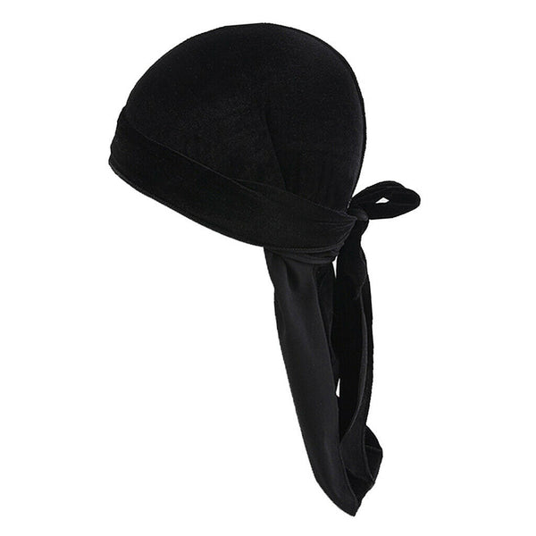 2pcs Mens Elegant Velvet Bandana Hat Long-Tail Muslim Headwear Beanie Cap