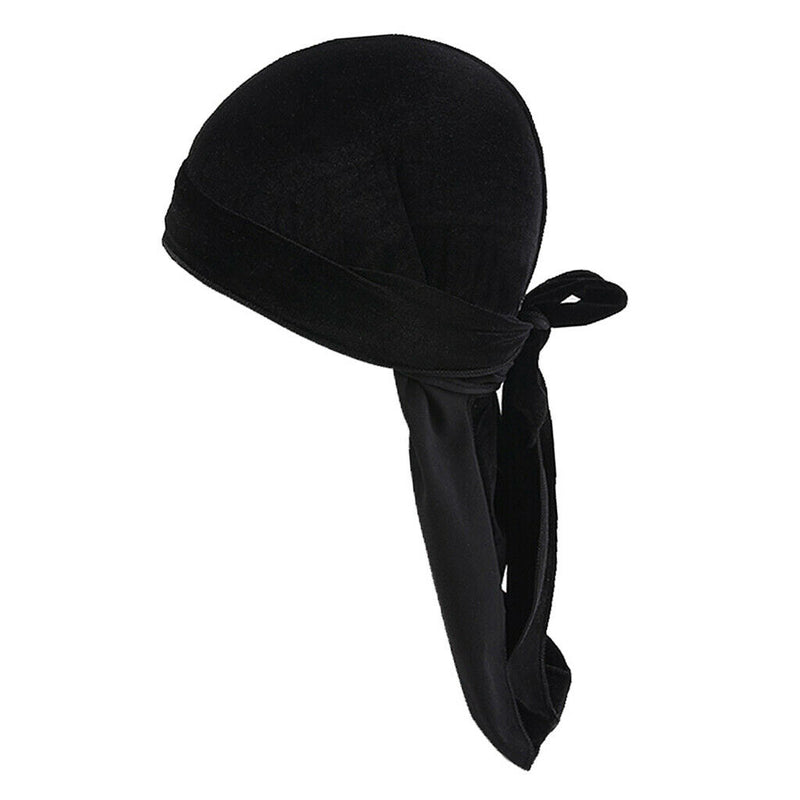 2pcs Mens Elegant Velvet Bandana Hat Long-Tail Muslim Headwear Beanie Cap