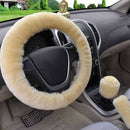 3Pcs/set Winter beige soft warm plush car steering wheel cover handbrake covelj