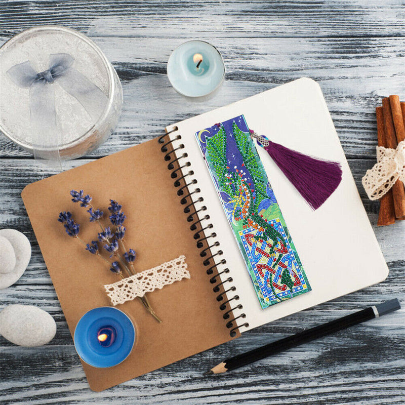 1 Set 5D Diamond Painting Dragon Bookmark Kit Leather For DIY Craft With Tassel