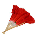 Beige Bamboo Ribs Flutter Fabric Chinese Folk Dancing Hand Fan Red White F7M8