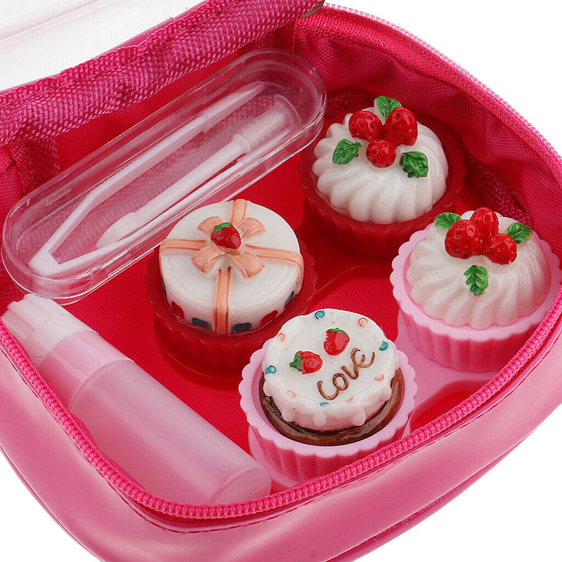 2 Set Mini Contact Lens Box Travel Soaking Case with Storage Zipper Pouch Rose