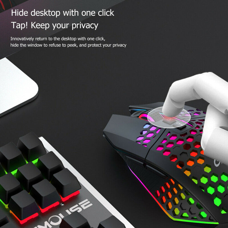 X801 8 Keys Wireless 1600DPI Adjustable Honeycomb Gaming Mouse (Black)