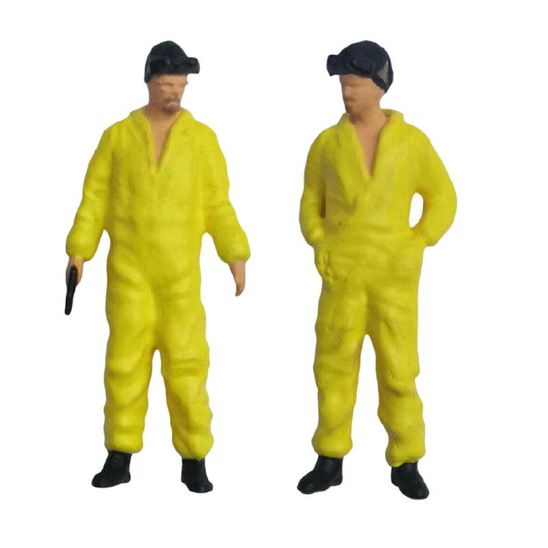 2Pcs Race Medal 1:64 Yellow Overalls Figures Charm Macro Scenario Puppet