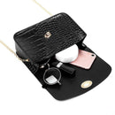 Crocodile Leather Messenger Bag Women Retro Purse Shoulder Handbag (Black)
