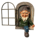 Wall Sculpture Garden Gnome Statue Outdoor Elf Out The Door / Window Tree Hugger