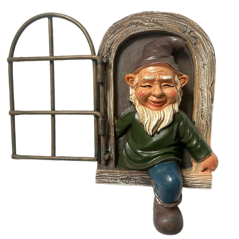 Wall Sculpture Garden Gnome Statue Outdoor Elf Out The Door / Window Tree Hugger