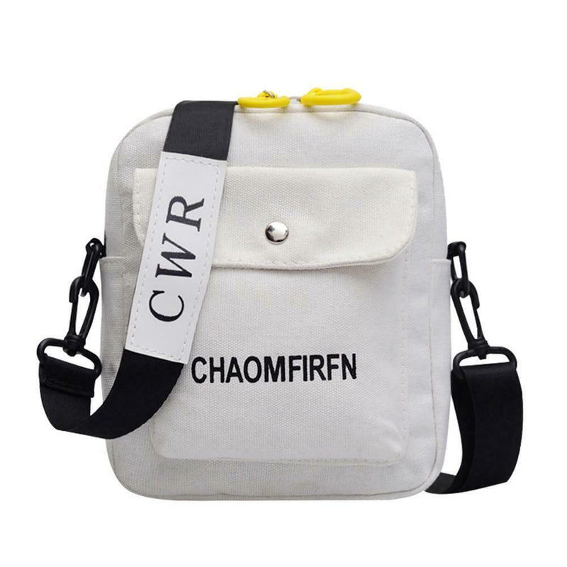 Letter Print Sports Shoulder Handbags Unisex Canvas Crossbody Bags (White)