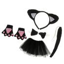 Girl Black Cat Headband Skirt Bowtie Paw Tail Set Fancy Dress Costumes