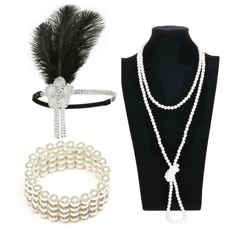 Adults 1920s Flapper Charleston Gatsby Fancy Dress Outfit Costume Kit Set Decor