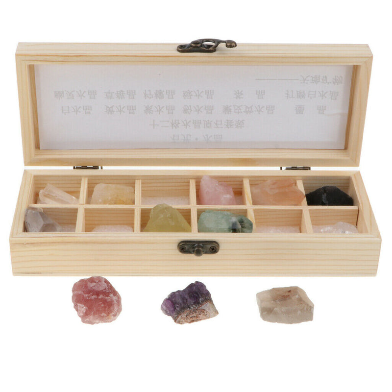 Rock and Mineral Collection 12-piece in Wooden Box, Rock Samples for Science