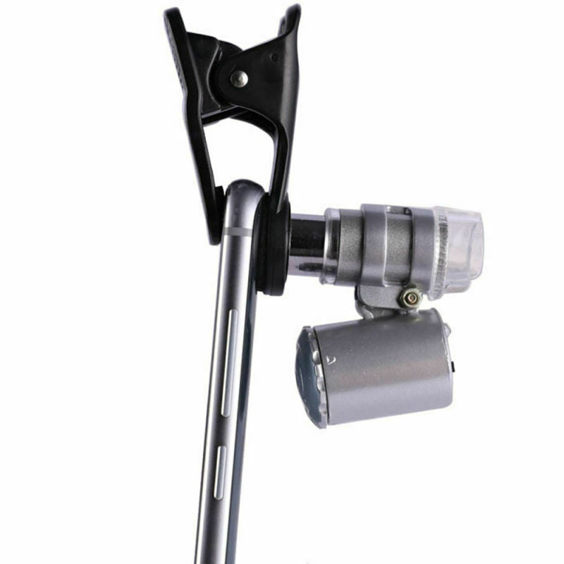 1* New 60X Mini Clip LED Microscope Magnifier Loupe UV Currency Detector jkl