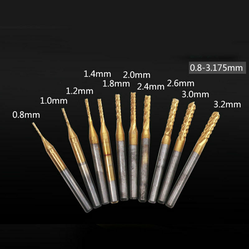 10X 0.8-3.175mm Coated Carbide Cutter Engraving CNC Router Bits End Mill for PCB