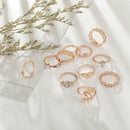 11pcs/set Rhinestone Leaf Eye Ring Women Geometric Knuckle Rings Jewelry