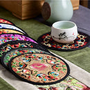 Chinese Classic Silk Embroidered Round Cup Mat Pad Coasters R Beverage E1R3 U7Q2