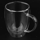 Office Insulated Coffee Mug Double Walled Clear Glass Cups with Handle 350ml