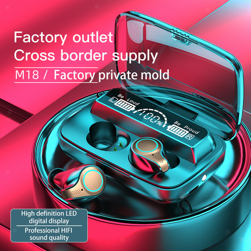 M18 Bluetooth 5.0 Earbuds Wireless Earphones in-Ear Headphones w/ Charging Case