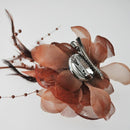 160x100mm Brown Flower Hair Pin Feather Fabric Barrette Woman Evening Deco