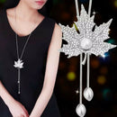 Women Flower Long Adjustable Chain Pendant Sweater Necklace(Maple Leaf Silv