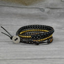 Fashion Bohemian National Style 3 Strands Handmade Leather Black Stone Tige