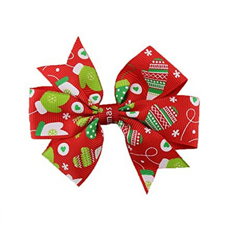 6Pcs Girl Christmas Holiday Gift Snowflake Ribbon Hair Bows Clip Girl HairpiN`US