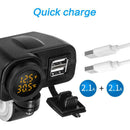 Motorcycle Dual USB Charger Adapter with Digital Voltmeter Thermometer