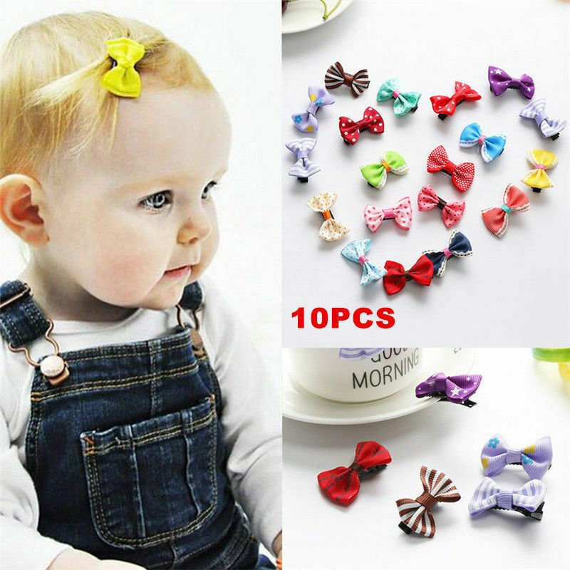 10Pcs Kids Boy Girl's Bow Ribbon Hair Bow Mini Latch Clips Hair Clip Hairpins