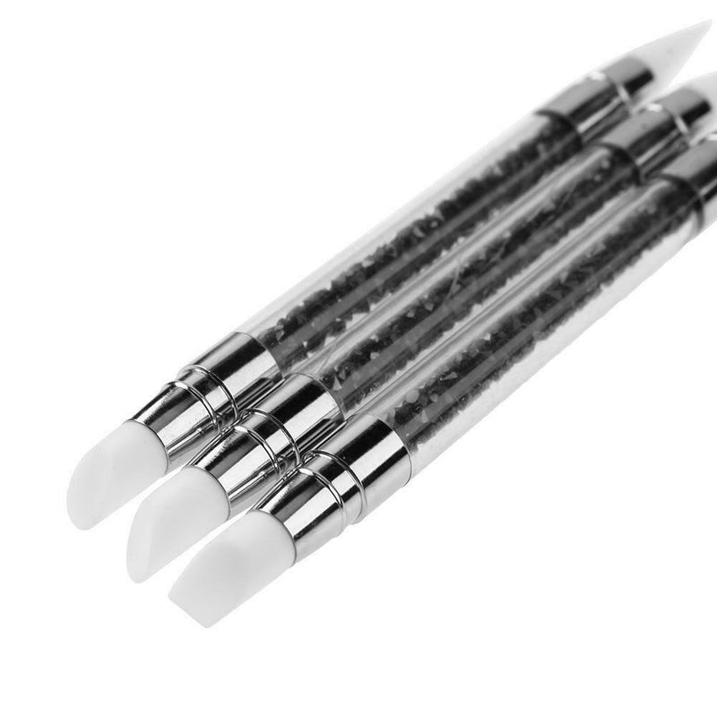 3pcs/Set Dual-Ended Silicone Nail Art Pens Hollow Carving Manicure Brushes A