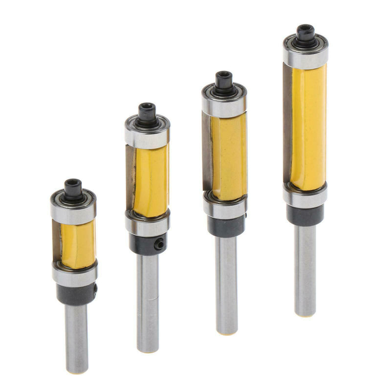 4pcs 1/4'' Shank Flush Trim Pattern Router Bit Set with Bearing Template Router