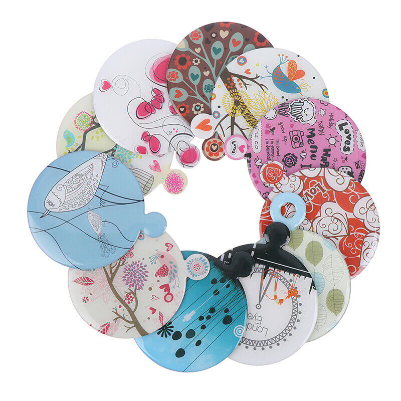 Stainless Steel Round PU Leather Cover Shatter Proof Card Pocket Cosmetic Mir Hn