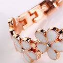 Girls Chic Fashion Flower Rose Golden Bracelet Wrist Watch White A