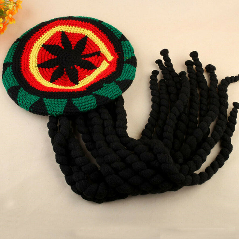 Rasta Hat Reggae Cap Jamaican Beanie Dreadlock Wig Bob Marley Weed Fancy Costume