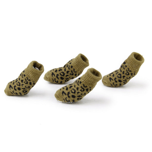 4Pcs Pet Dog Puppy Cat Leopard Print Non-slip Socks Indoor Soft Cotton Covers M