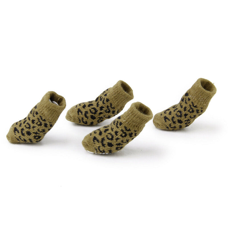 4Pcs Pet Dog Puppy Cat Leopard Print Non-slip Socks Indoor Soft Cotton Covers M